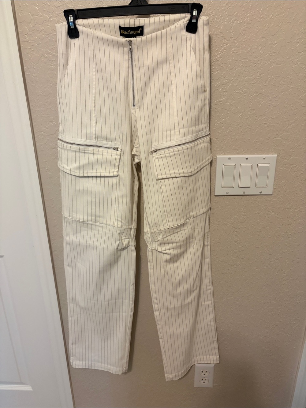 Zara Cream Pinstripe Wide-Leg Cargo Pants